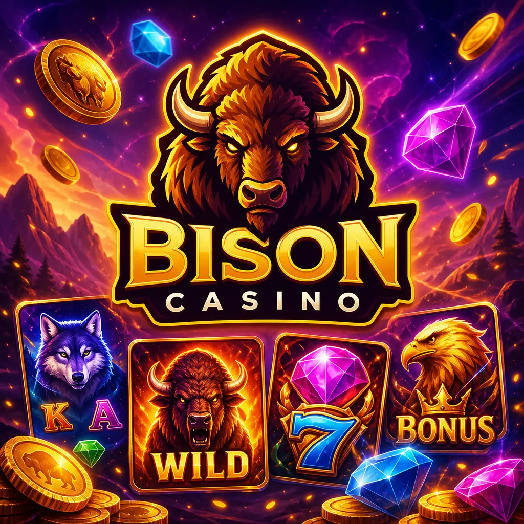 Bison Casino promotional image featuring official brand logo and slot-inspired elements.